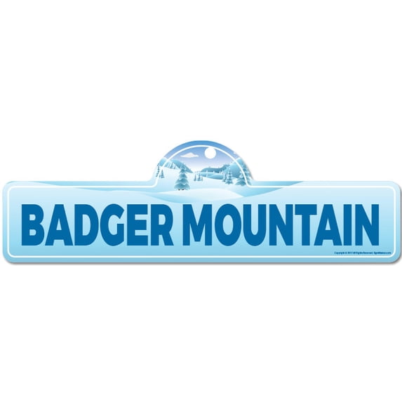 Badger Mountain Street Sign | Indoor/Outdoor | Skiing Skier Snowboarder Décor for Ski Lodge Cabin Mountian House | SignMission personalized gift