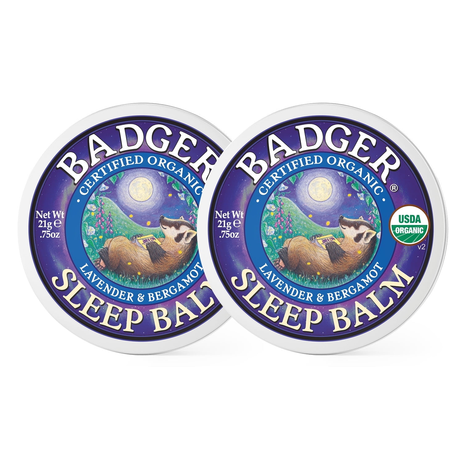 Badger Natural Sleep Balm, Lavender and Bergamot, 0.75 oz (2 Pack)