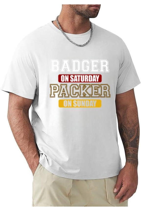 Badger On Saturday Packer On Sunday Funny Football Rivalry Humor T-shirt, for men & women, up to size 5XL.