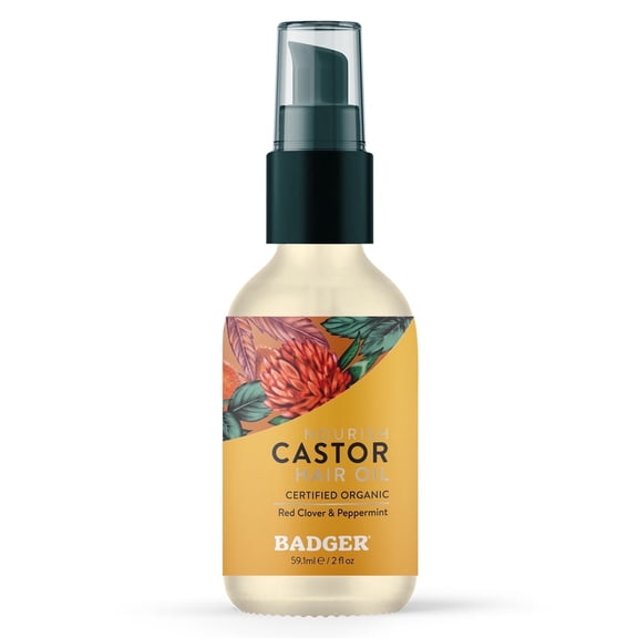 Badger Castor Hair Oil for for Thicker Fuller Hair 2 fl. oz Glass Bottle