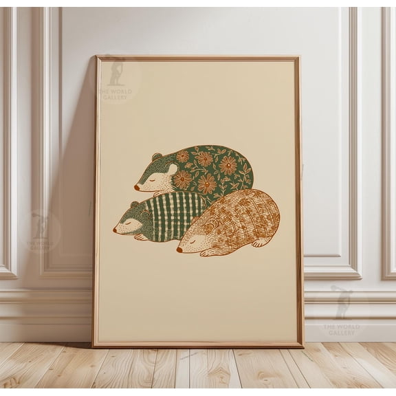 Badger Poster, Green Brown Woodland Animal Print, Minimal Folk Line Art Wall Decor , Poster Print Only