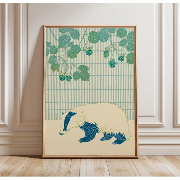 Badger Poster Woodland Animal Print Folk Nature Wall Art Decor Home Decor Paper Poster Print Only