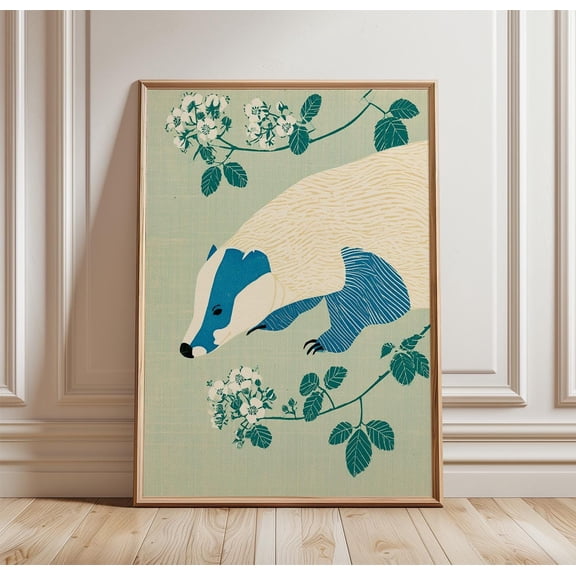 Badger Poster Woodland Animal Print Folk Nature Wall Art Decor Home Decor Paper Poster Print Only