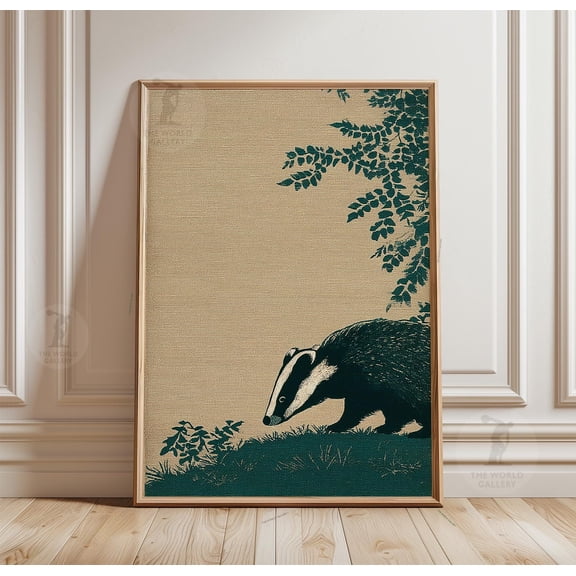 Badger Poster, Woodland Animal Wall Art Print, Rustic Nature Decor , Poster Print Only
