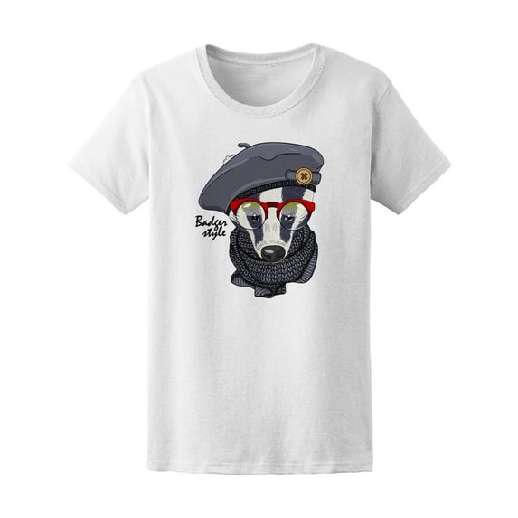 Badger Red Glasses Beret Scarf Tee Women's -Image by Shutterstock