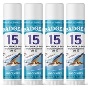 Badger Zinc Oxide Sunscreen Lip Balm SPF 15, Unscented, 0.5 oz (4 Pack)