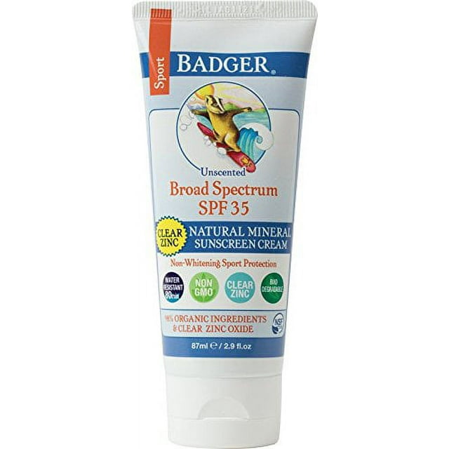 Badger SPF 35 Clear Zinc Sport Sunscreen Cream, Unscented 2.9oz each