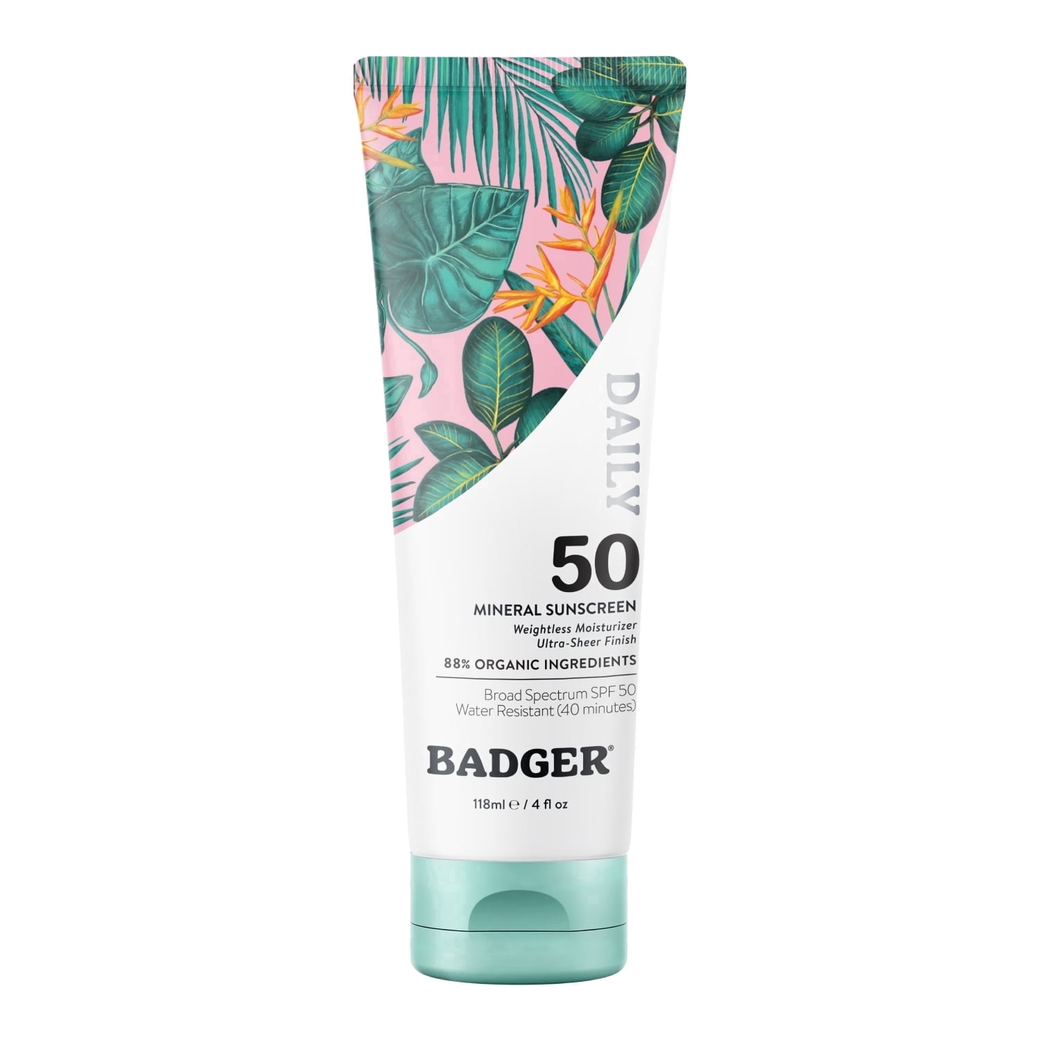 Badger Sheer Zinc Mineral Daily Sunscreen SPF 50, Non-Greasy, 4 fl oz