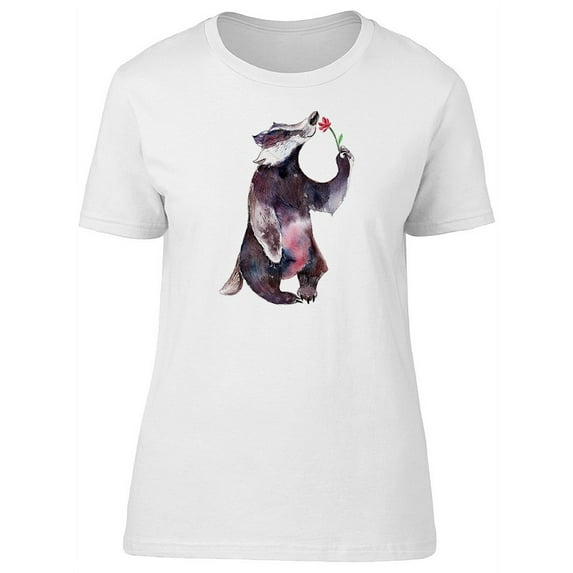 Badger Smelling A Flower T-Shirt Women -Image by Shutterstock, Female Medium