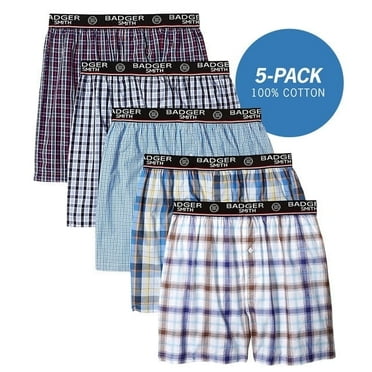 Badger Smith - Men's Boxer Shorts, Comfortable Cotton Boxers, 100% Cotton Checks Multicolor Boxers For Men, Multi Pack - Large