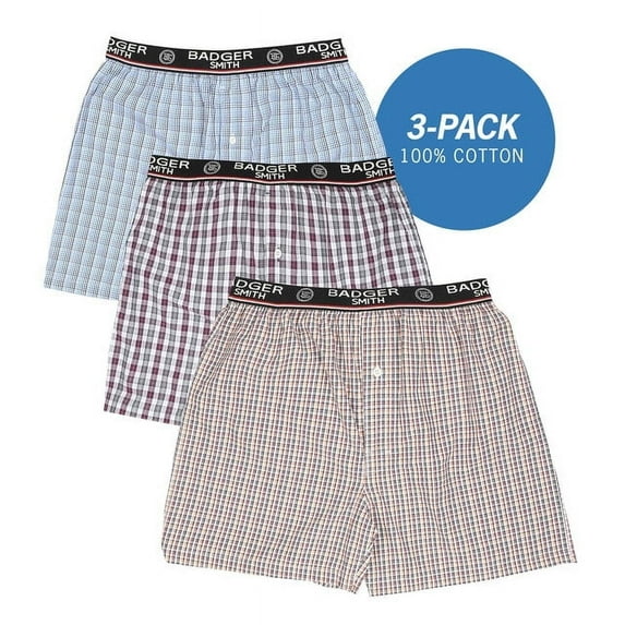 Badger Smith - Men's Boxer Shorts, Comfortable Cotton Boxers, 100% Cotton Checks Multicolor Boxers For Men, Multi Pack - Medium