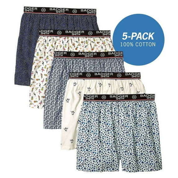 Badger Smith - Men's Boxer Shorts, Comfortable Cotton Boxers, 100% Cotton Print Multicolor Boxers for Men, Multi Pack, MEDIUM