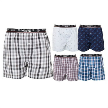 Badger Smith - Men's Boxer Shorts, Comfortable Cotton Boxers, 100% Cotton Print and Plaid Boxers For Men, Multi Pack - Large