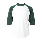 B-Core Youth 3/4 Sleeve Baseball T-Shirt - White/ Forest - S