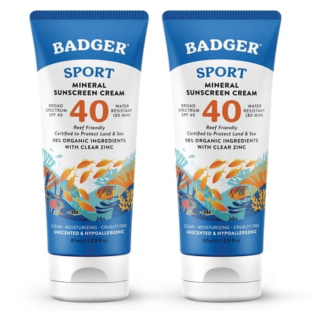 Badger Sport Mineral Sunscreen, SPF 40, 2.9 fl oz, 2 Pack