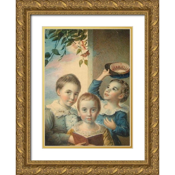 Badger, Thomas 11x14 Gold Ornate Wood Framed with Double Matting Museum Art Print Titled - Portrait of Three Boys