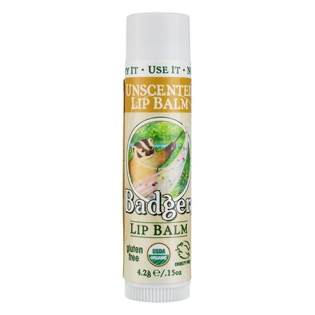 Badger Classic Lip Balm Stick, Unscented, 0.15 oz (2 Pack) (Bundle)