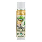 Badger Classic Lip Balm Stick, Unscented, 0.15 oz 2 Pack Bundle