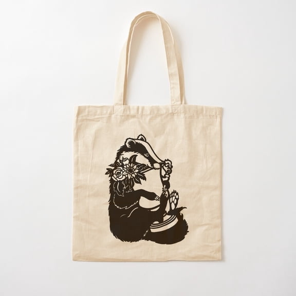 Badger With Cup Cotton Tote Bag Canvas Tote Bag, Family Gift For Mother, Her