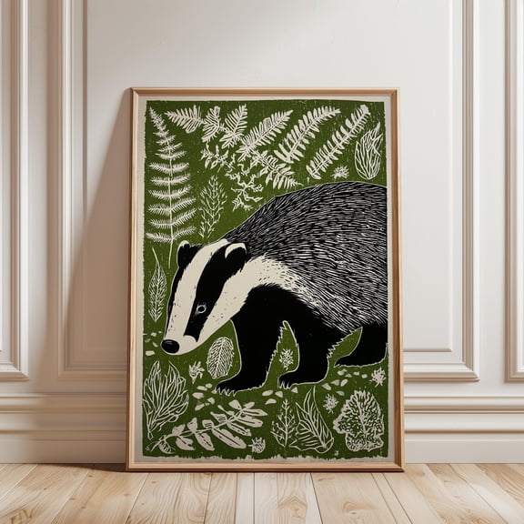 Badger Woodland Poster Green Home Decor Office Wall Art Living Room Decor, Paper Poster Only