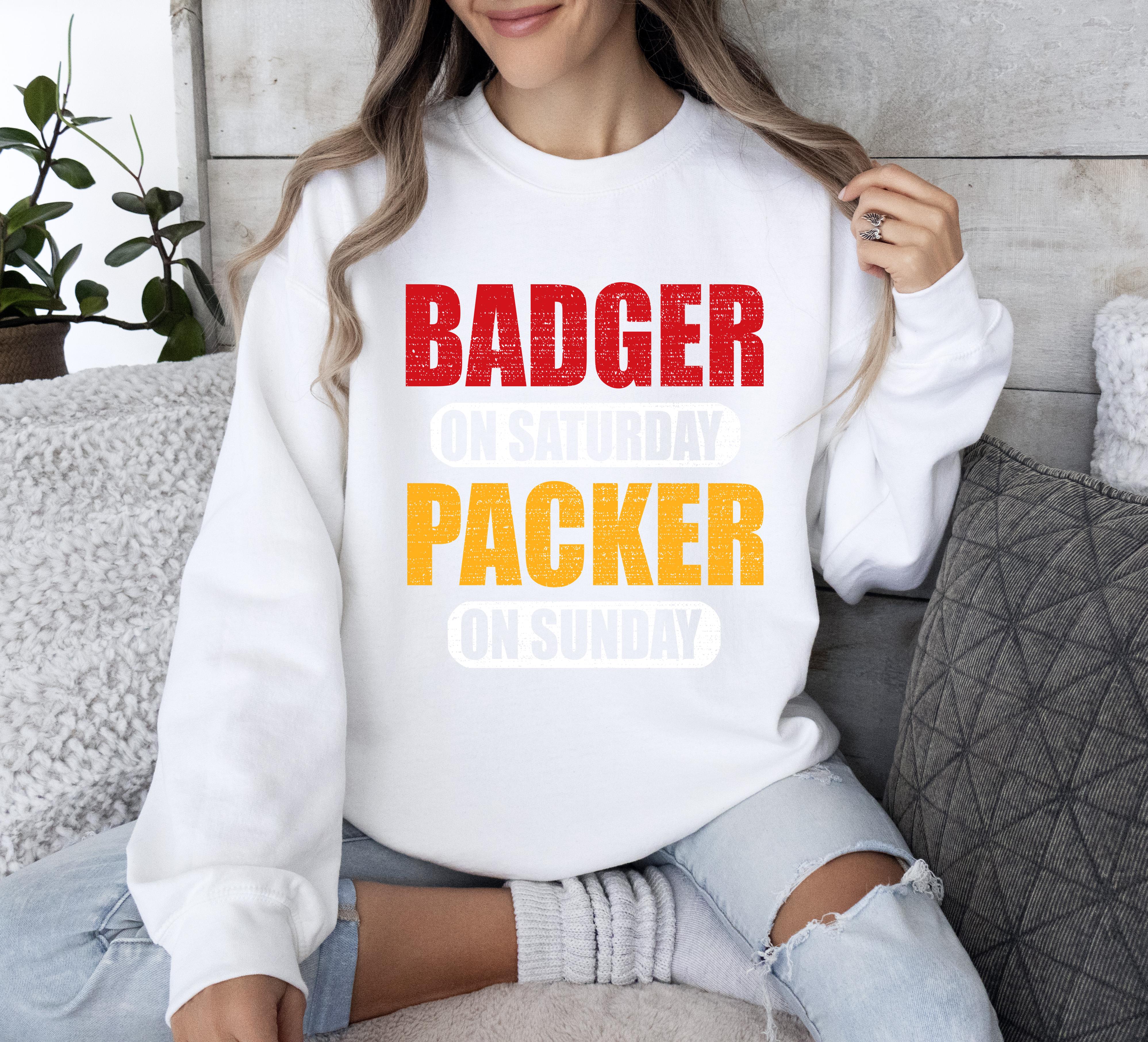 Badgerr On Saturday Packer On Sunday Funny Vintage Green Bay Shirt Gift