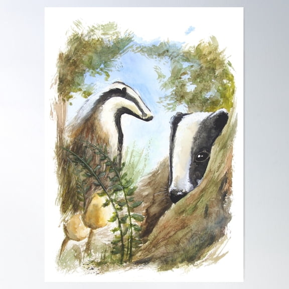 Badgers In Woodland Poster Wall Art, Poster Print Only