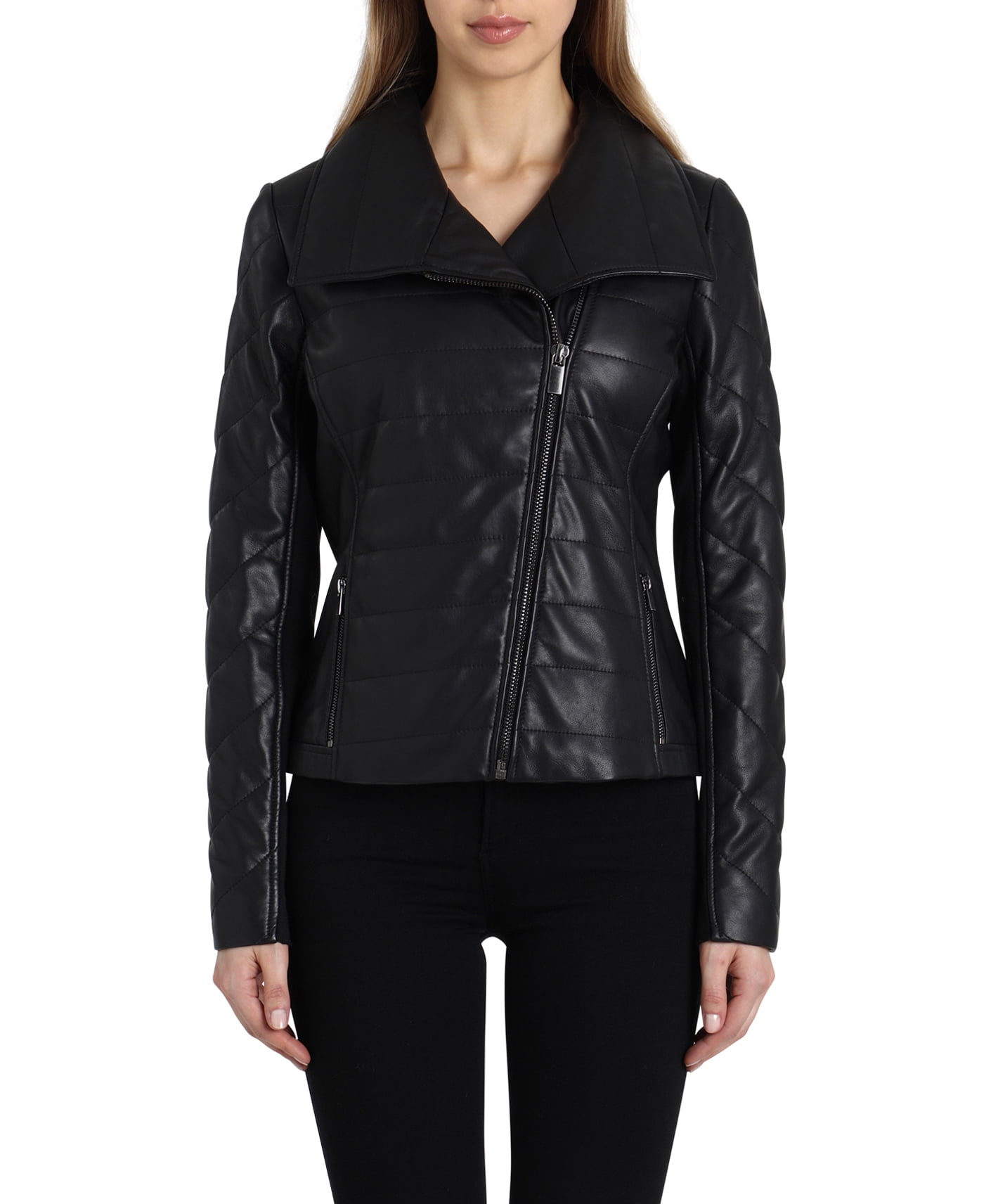 Badgley mischka quilted deals leather biker jacket