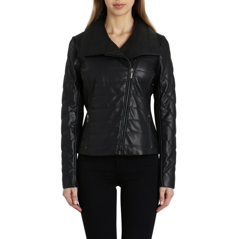 Badgley mischka quilted leather biker jacket sale