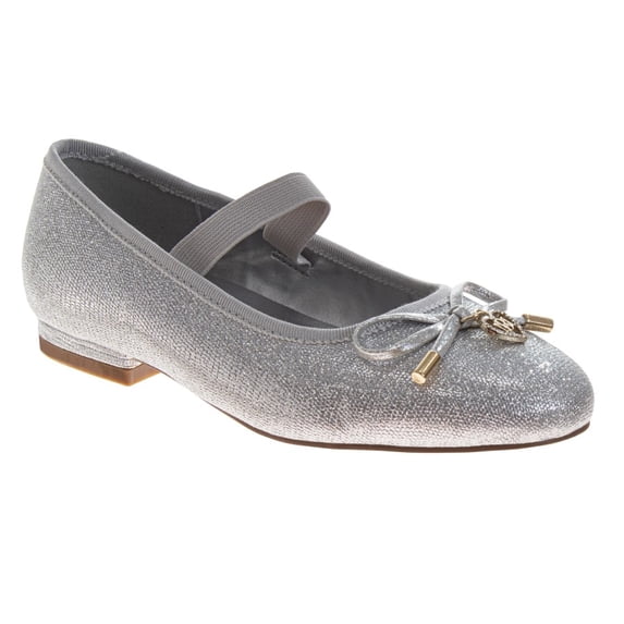 Badgley Mischka Dress Shoes for Girls Elegant Glitter Finish Classic formal (Little Kids Big Kids), Silver, Size: 2