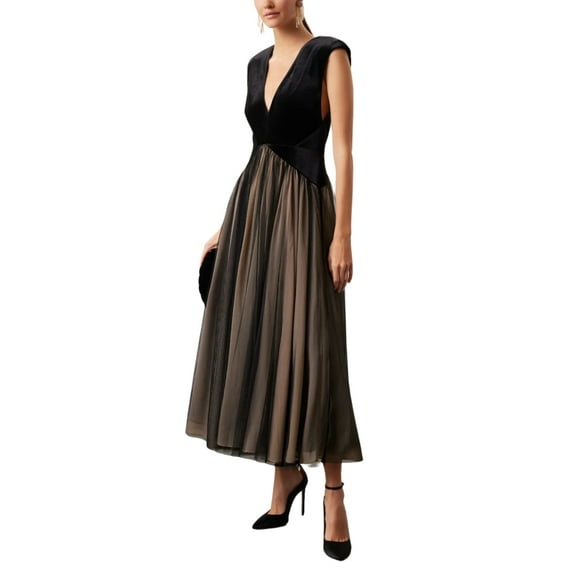 Badgley Mischka Drop Waist Velvet Dress