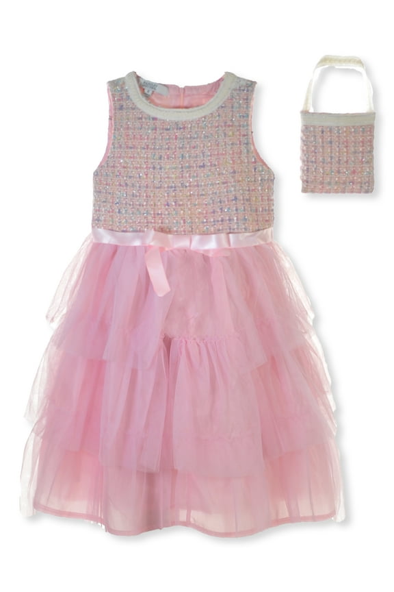 Girls' 2-Piece Handbag Dress Set Outfit Color: coral Size: 3t