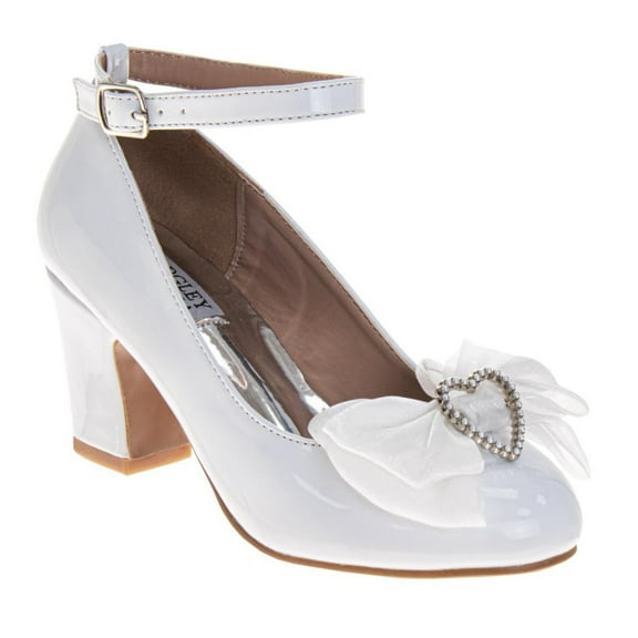 Badgley Mischka Girls Double Ankle Strap Dress Shoes. (Little Kids Big Kids), White Patent, Size: 12