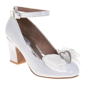 Badgley Mischka Girls Double Ankle Strap Dress Shoes. Little Kids Big Kids, White Patent, Size 4