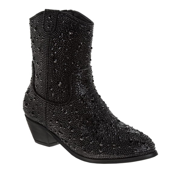 Badgley Mischka Girls Glittery Low Heel Dress Boots. (Little Kids Big Kids), Black, Size: 2