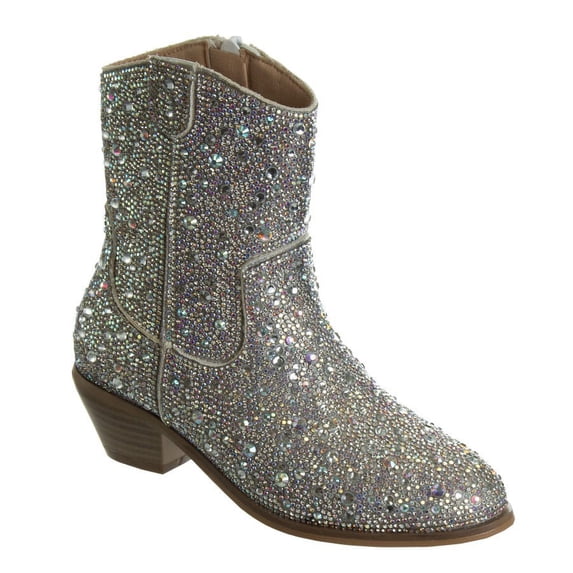 Badgley Mischka Girls Glittery Low Heel Dress Boots. (Little Kids Big Kids), Silver, 13