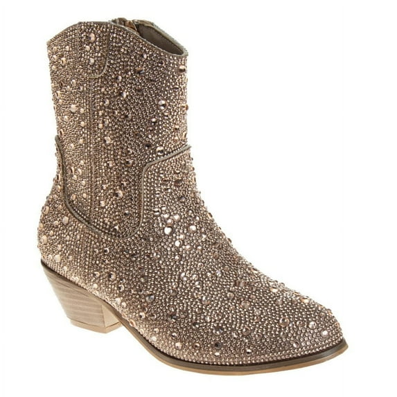 Badgley Mischka Girls Glittery Low Heel Dress Boots. (Little Kids Big Kids), Rose Gold, 13