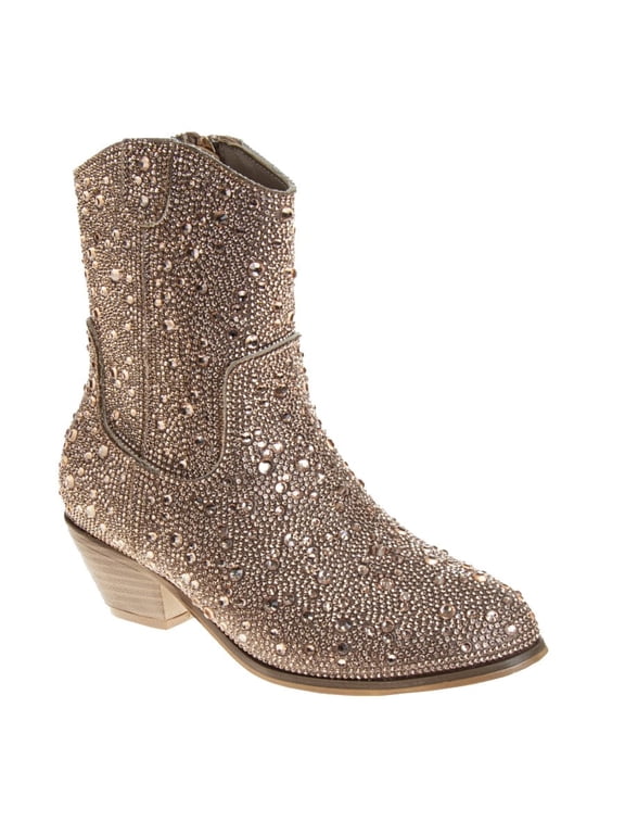 Girls Glittery Low Heel Dress Boots. (Little Kids Big Kids), Rose Gold, 4