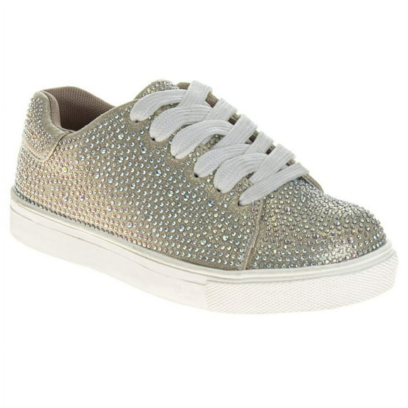 Badgley Mischka Girls Glitzy Sneakers. (Little Kids Big Kids), Gold, 12