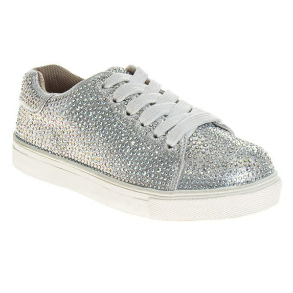 Badgley Mischka Girls Glitzy Sneakers. (Little Kids Big Kids), Silver, 4