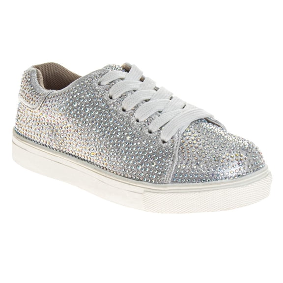 Badgley Mischka Girls Glitzy Sneakers. (Little Kids Big Kids), Silver, 5