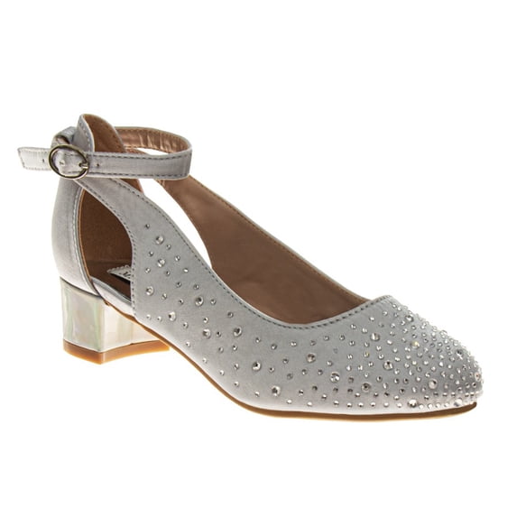 Badgley Mischka Girls Low Heeled Dress Shoes. (Little Kids Big Kids), Silver, Size: 13