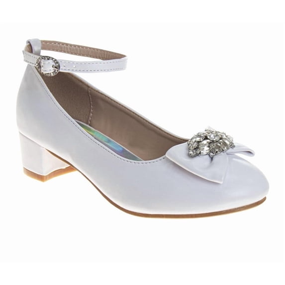 Badgley Mischka Girls Low Heeled Dress Pumps. (Little Kids Big Kids)White, Size: 12