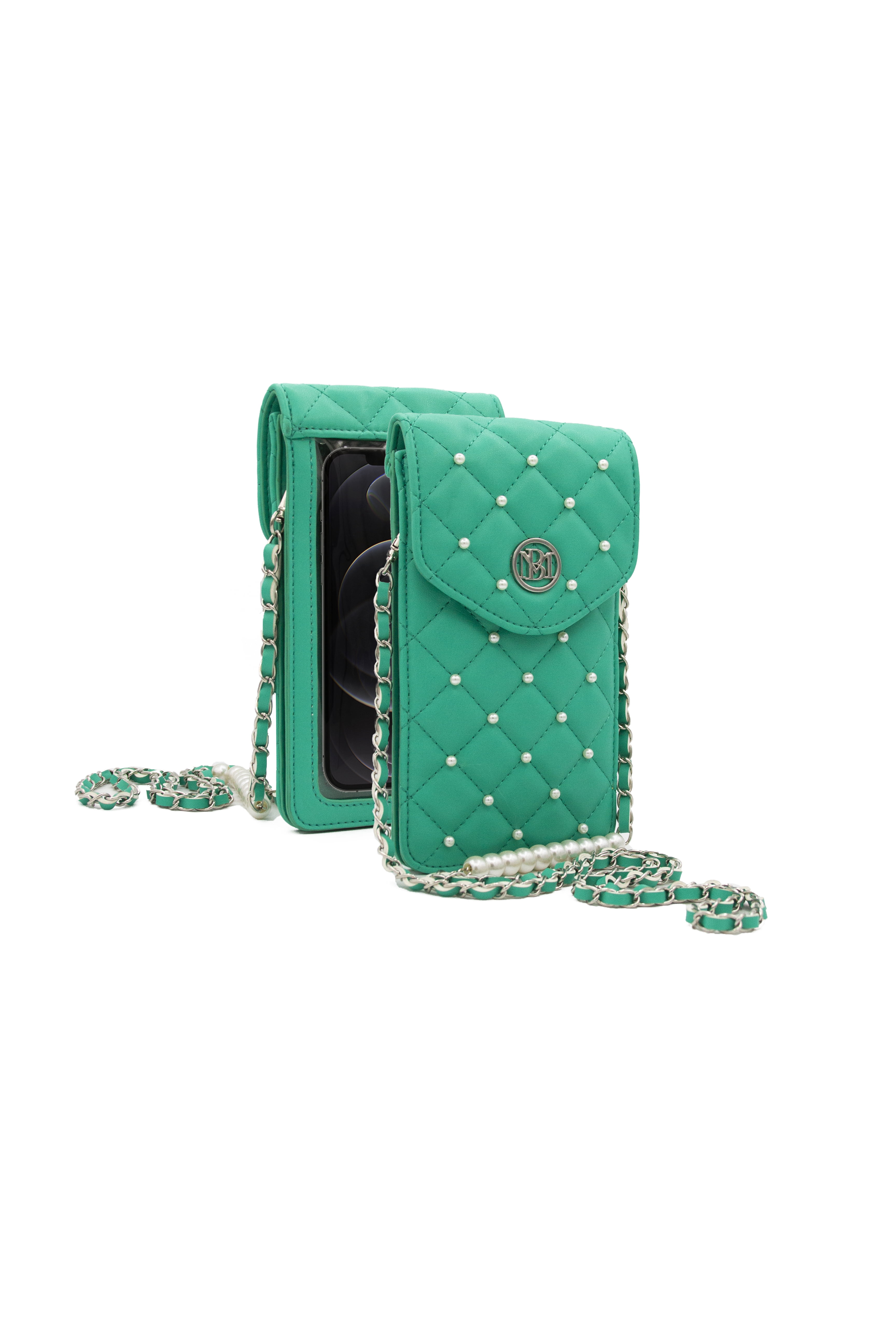 Badgley Mischka Green Pearls Strap Phone Case