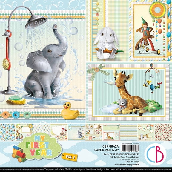 Ciao Bella Double-Sided Paper Pack 90lb 12"X12" 12/Pkg-My First Year Vol. 1, 12 Designs/1 Each