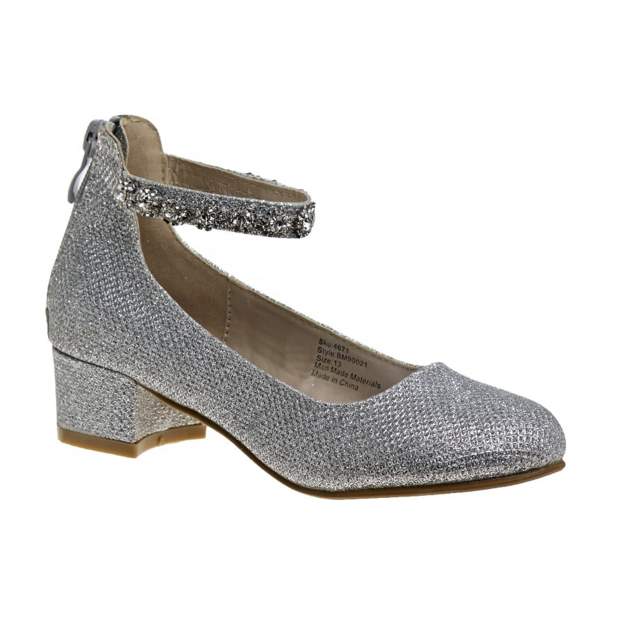 Badgley Mischka Little Kids Girls Block Heel Dress Shoes, Silver, 4
