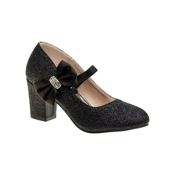 Badgley Mischka Little Kids Girls Block Medium Heel Dress Shoes - Black Glitter , 2