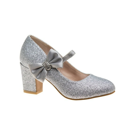 Badgley Mischka Little Kids Girls Block Medium Heel Dress Shoes - Silver Glitter , 5