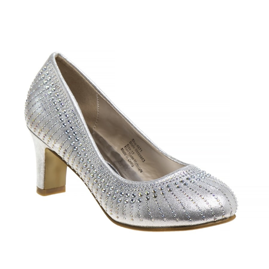 Badgley Mischka Little Kids Girls Heel Dress Shoes with Rhinestone - Silver, Size: 4