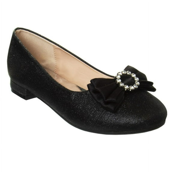 Badgley Mischka Low Heeled Ballerinas (Little Kid Sizes), Black Shimmer, 5