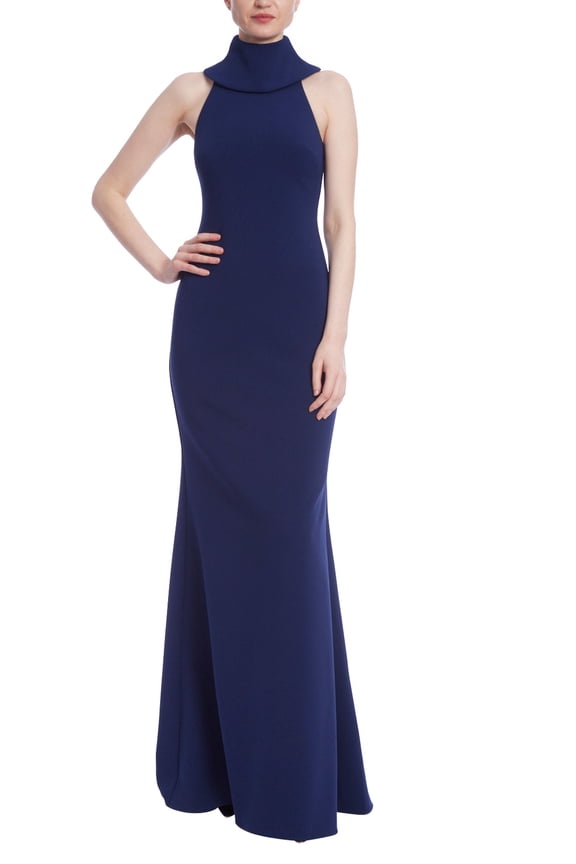 Racerback High Neck Column Crepe Gown NAVY, Size: 4